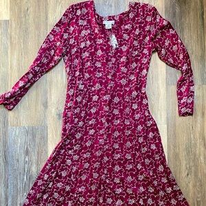 Vintage 90s Red Drape Floral Prairie‎ Flowy Maxi Dress Medium Whimsigoth Boho